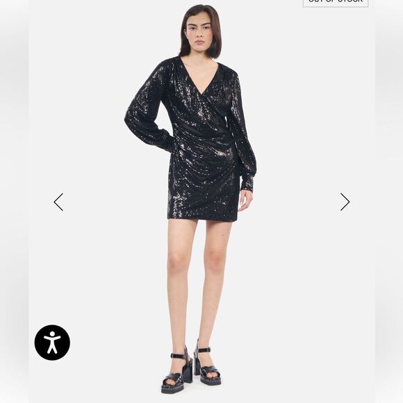 $315 The Kooples SHORT BLACK SEQUIN DRESS NWT - Picture 3 of 14